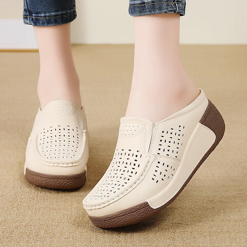 

Summer New Women's Casual and Comfortable Mother Sandals Hollowed Out Versatile Rocking Platform Muffin Bag Head Half Slippers