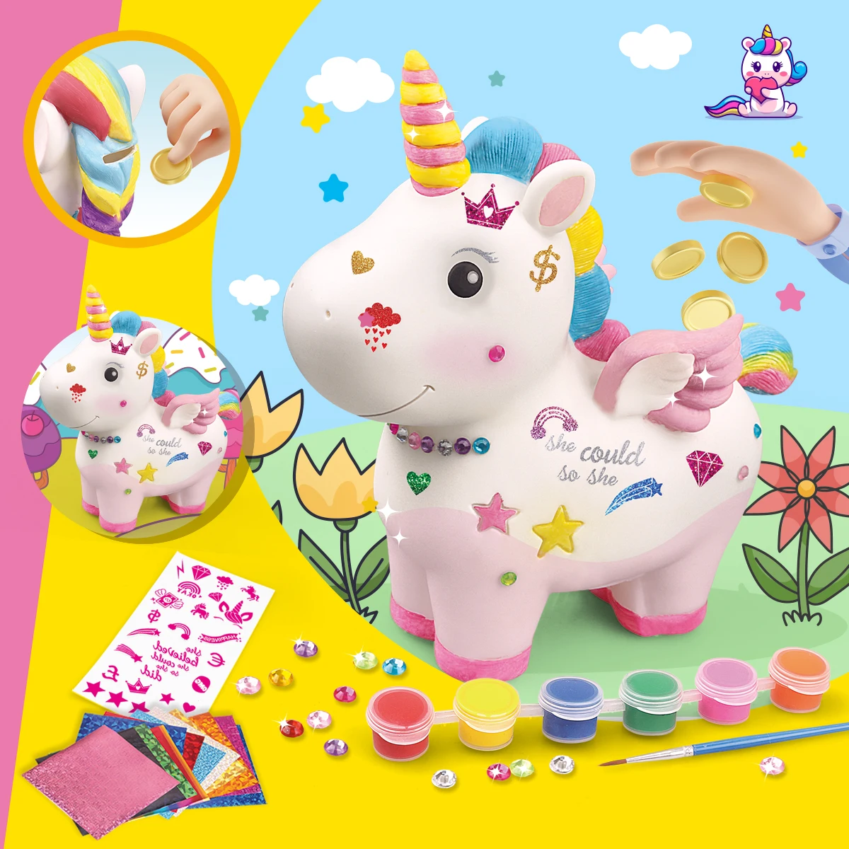 DIY-kleursticker en schilderij spaarvarken, graffiti-opslag, stimuleert de praktische vaardigheden van kinderen en financiële management