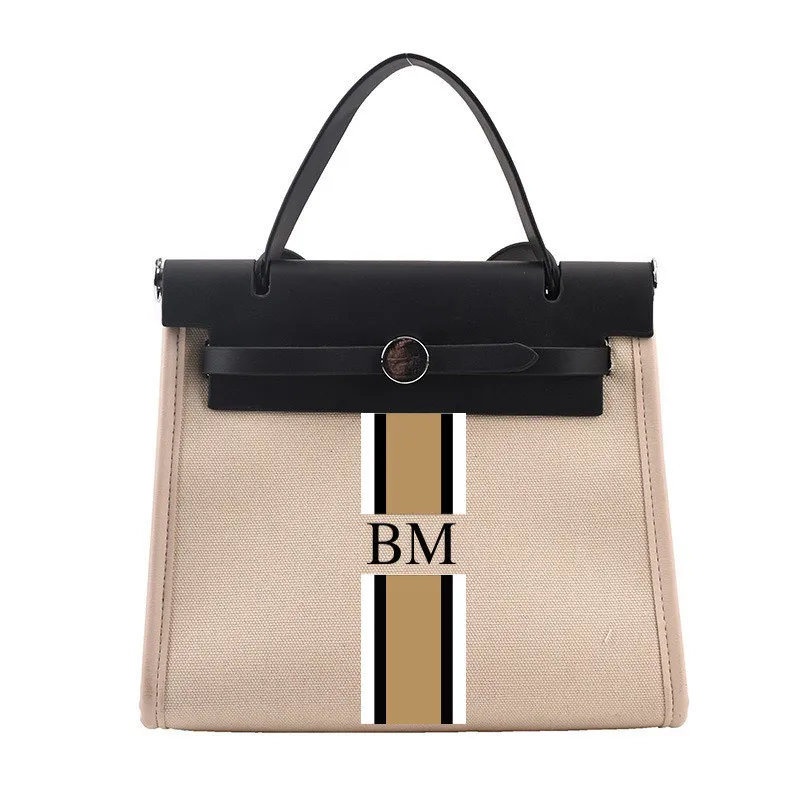 Personalized Tote Bag with Customised Stripe Initials, Shoulder Bag, Holiday Handbag, Bridesmaid Proposal Bag