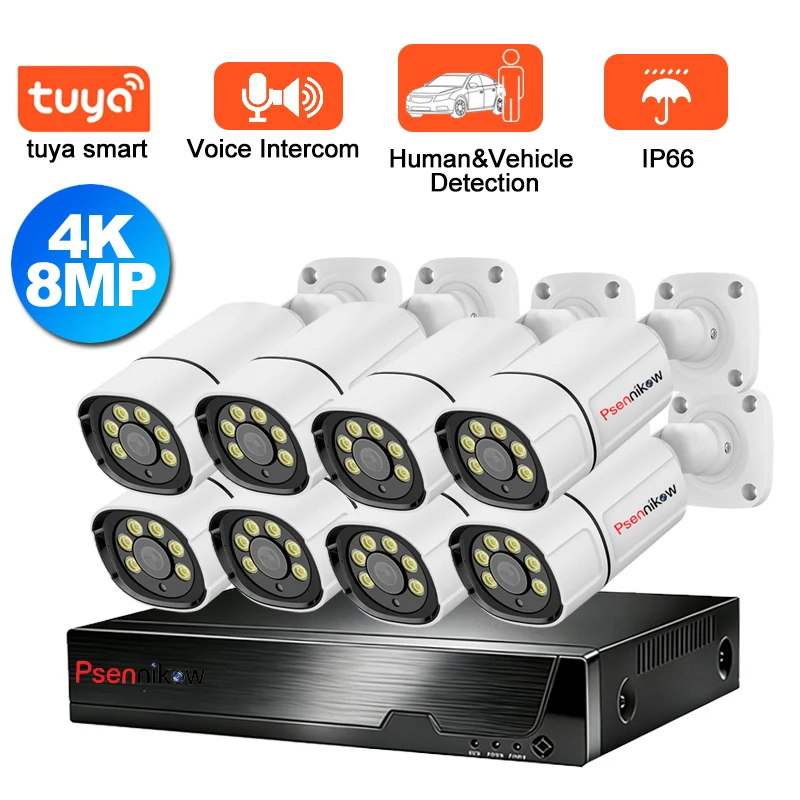 

Tuya 4K 8MP 8CH NVR Outdoor Security Camera HD IP Motion Detection Bullet Metal Waterproof POE KIT Built-in Mic&Spearker