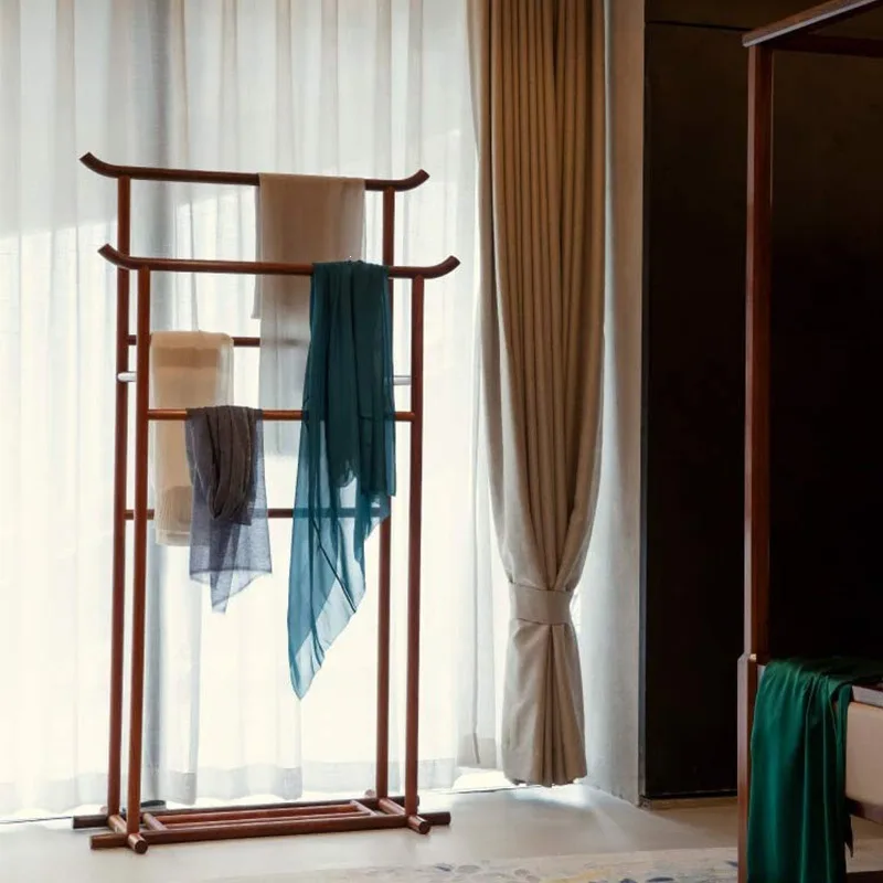 New Chinese-style solid wood hanger, floor-to-ceiling bedroom light luxury home living room entrance ash wood coat rack