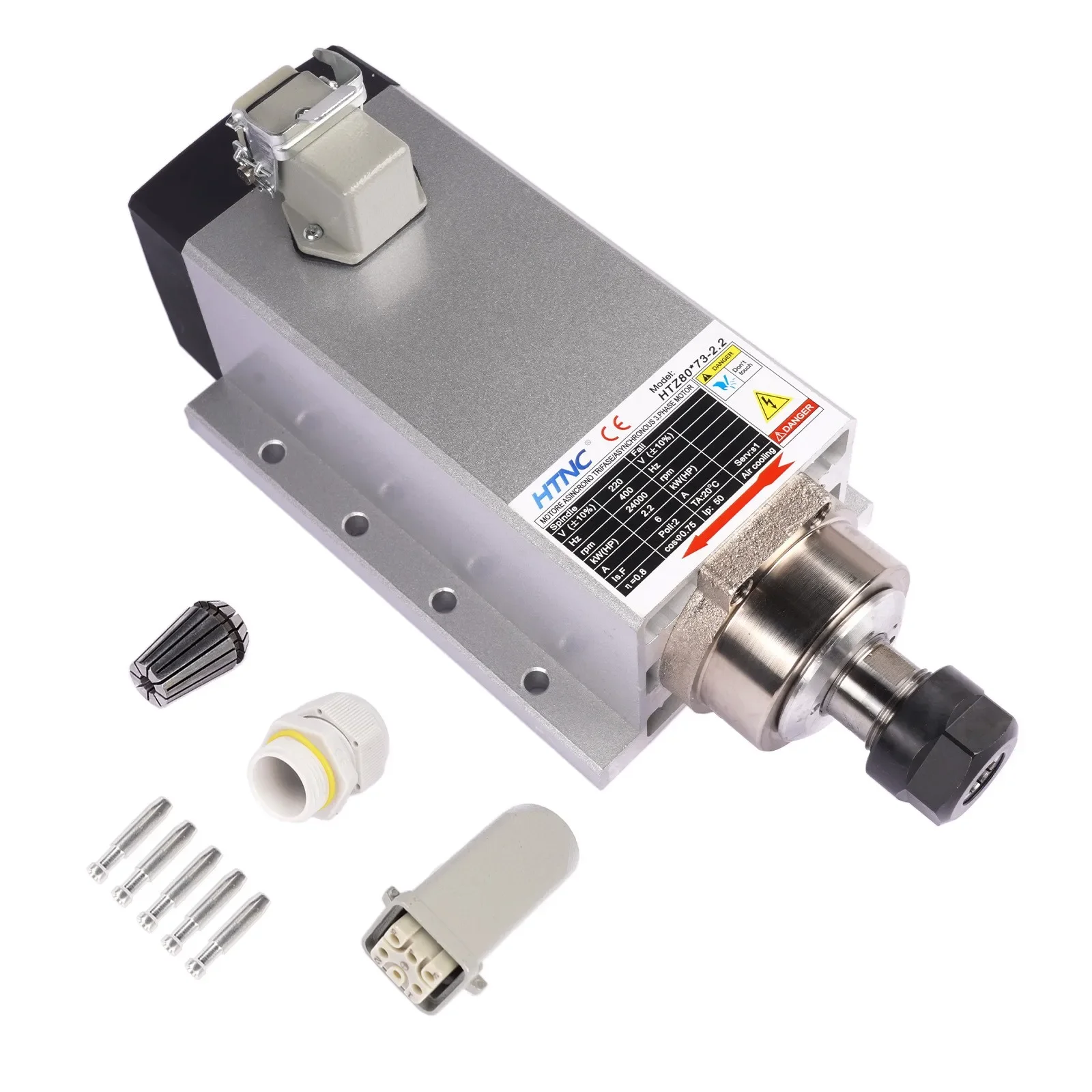 AP02 Tool Parts Square CNC Spindle w/ 4 Bearings 220VAC 6Amps 2.2KW 24000rpm Air Cooled Motor