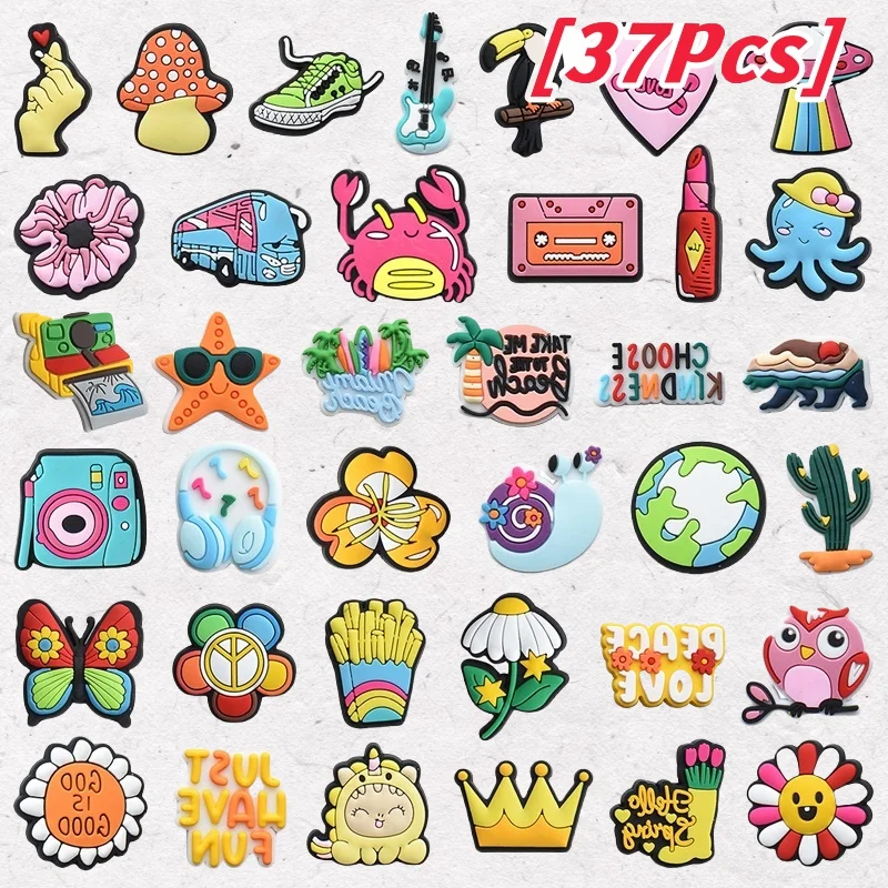 

37/25Pcs Cute Cartoon Collections PVC Shoe Charms Bubble Accessories Slide Sandals Shoe Buckle Decorations Pins Childrens Gifts