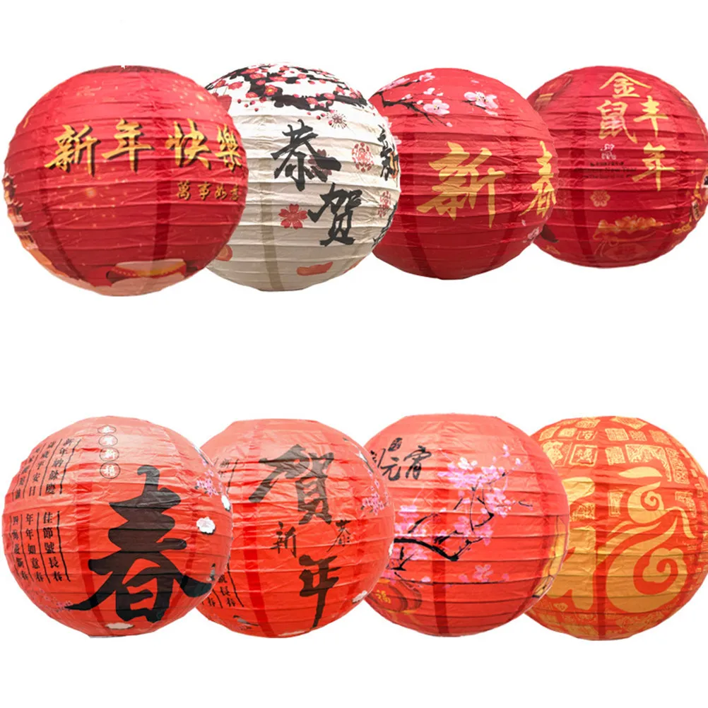 6Pcs Chinese Paper Lanterns Red Round Hanging Lanterns Decorative Birthday Celebration Decoration Festival Party Supplies Garden
