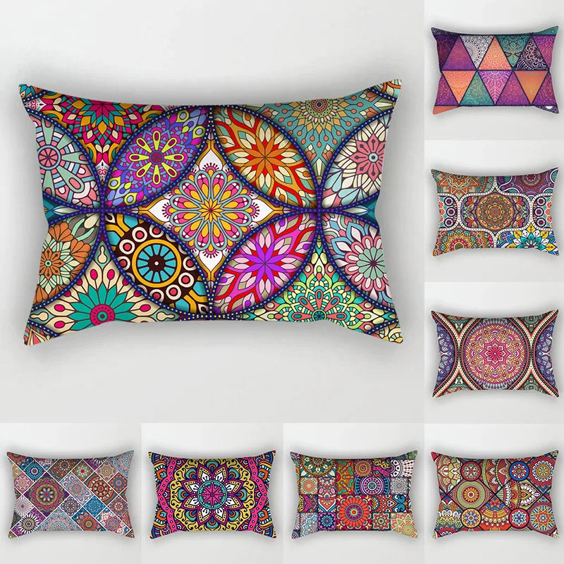 Funda de cojín con diseño de Mandala para el hogar, funda de almohada decorativa con diseño Vintage de poliéster, 30x50, para sofá
