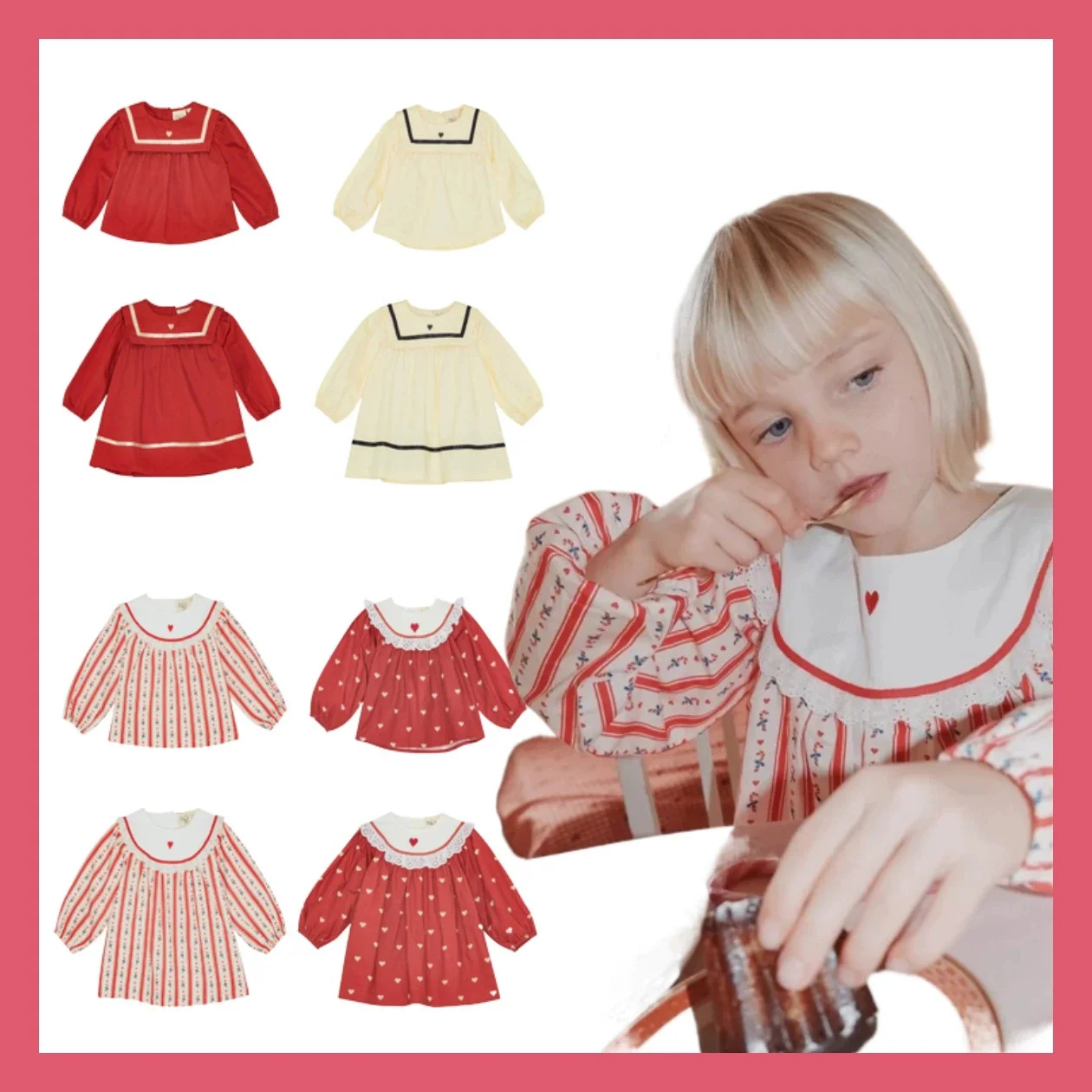Spring and Summer Kids Girls Festival Dress Baby Girls Cute Printed Long Sleeve Shirts Children Clothes