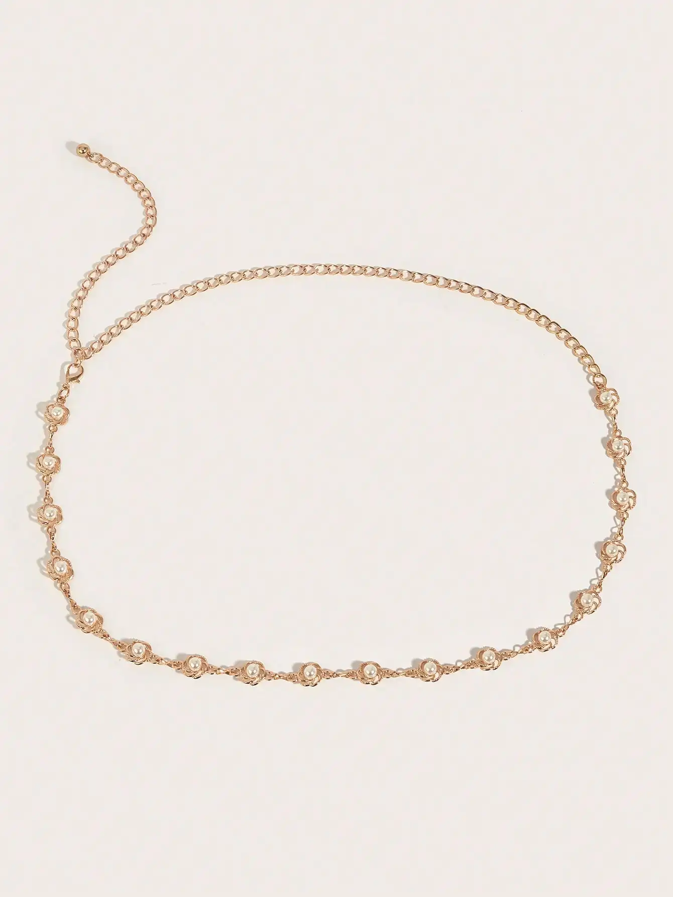 1 ชิ้น Plus ขนาดผู้หญิงโลหะฝังดอกไม้กลวงรูปไข่มุกเอว Elegant และสไตล์หวานชุดอุปกรณ์เสริม