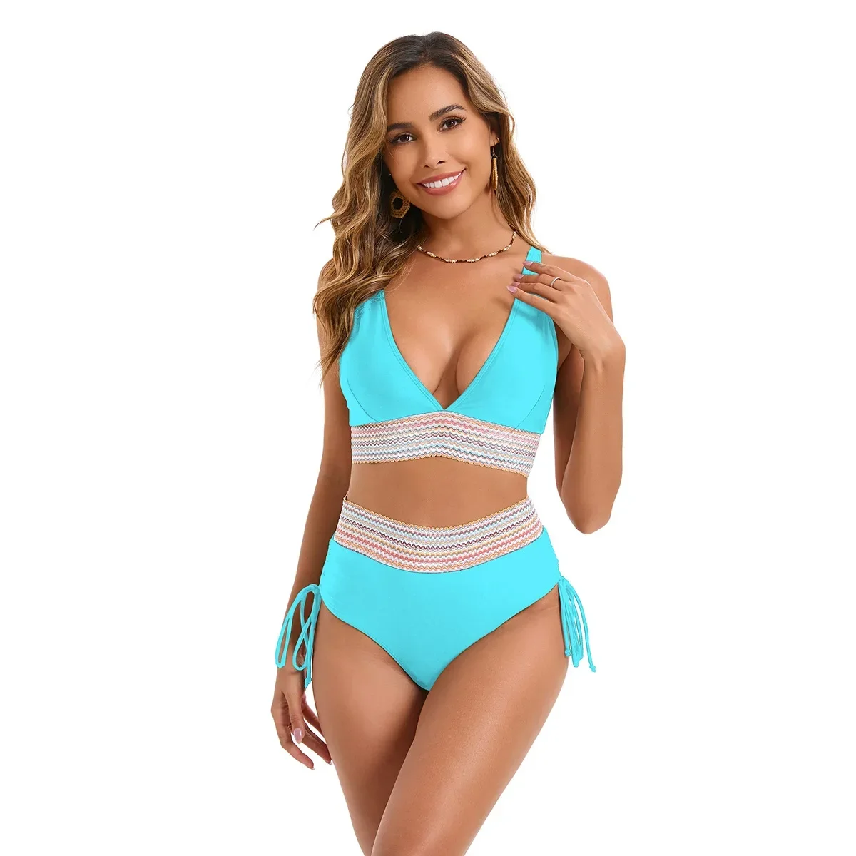 2025 جديد مثير الوردي البيكينيات قطعتين ملابس السباحة النساء ملابس الشاطئ لباس سباحة عالية الخصر ضمادة البرازيلي مجموعة البكيني