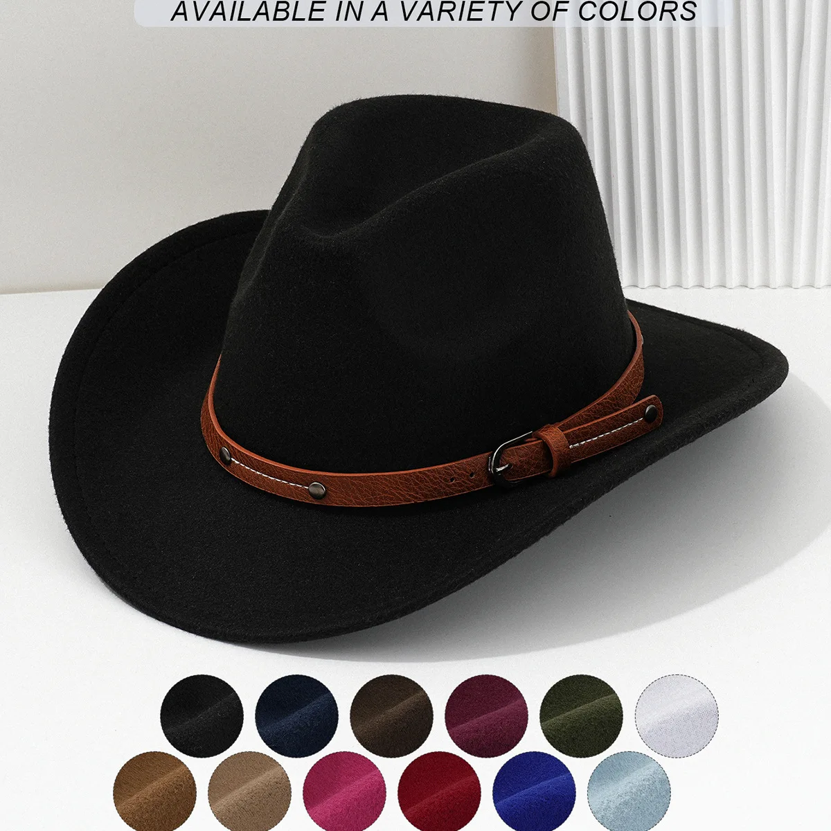 

HongLuan Vintage Black Felt Top Hats, Bohemian Fedora Cowboy Hat Woman, Cowboy Accessories & Party Caps for Man Original