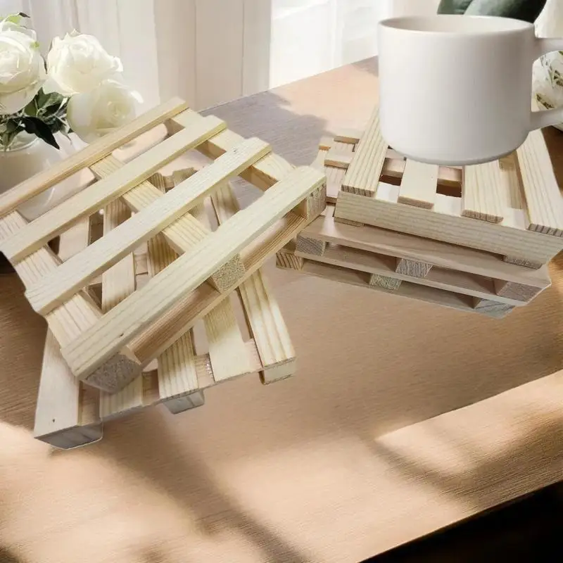 1Pcs Wood Pallet Coasters Flower Pot Cushion For Hot And Cold Drinks Mini Wooden Pallet Beverage Coasters