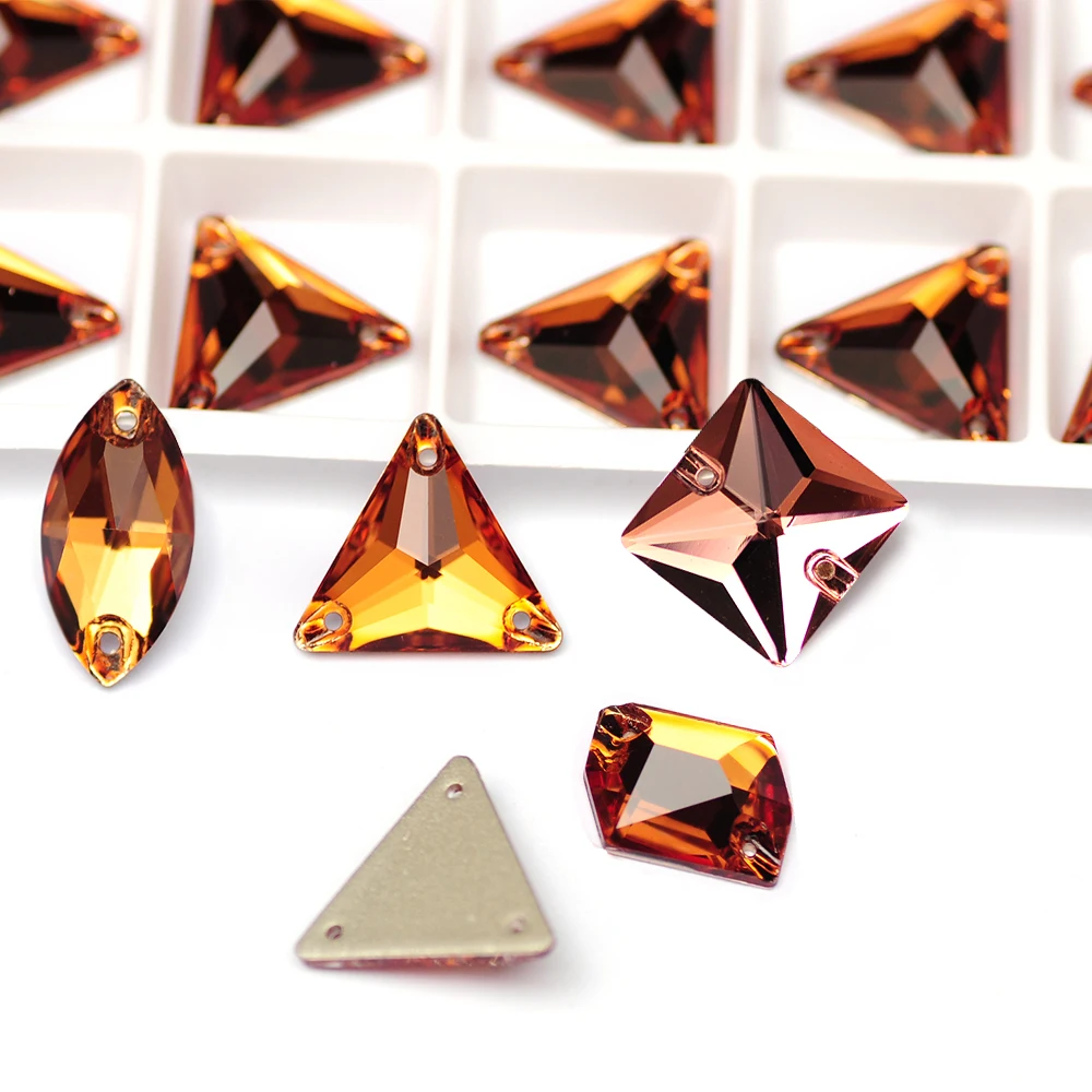 

HISwaro Light Smoked Topaz Rhinestones For Needlework All Shapes Crystal Glass Sew-on Rhinestone For Garment Shoe Wedding Dress