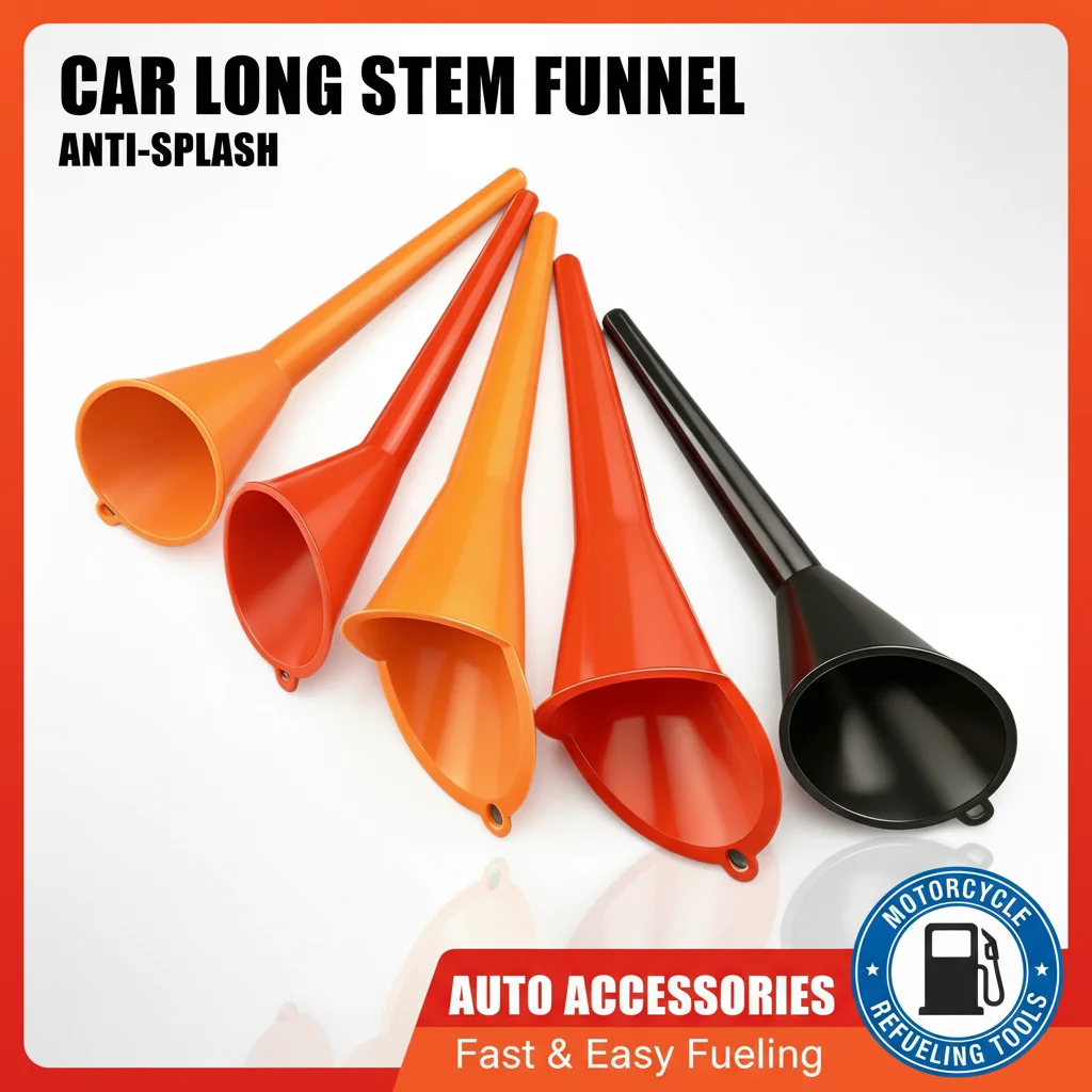 Car Long Stem Funnel Plastic Gasoline Engine Oil Fuel Filling Tool Anti Splash Motorcycle Refueling Auto Accessories