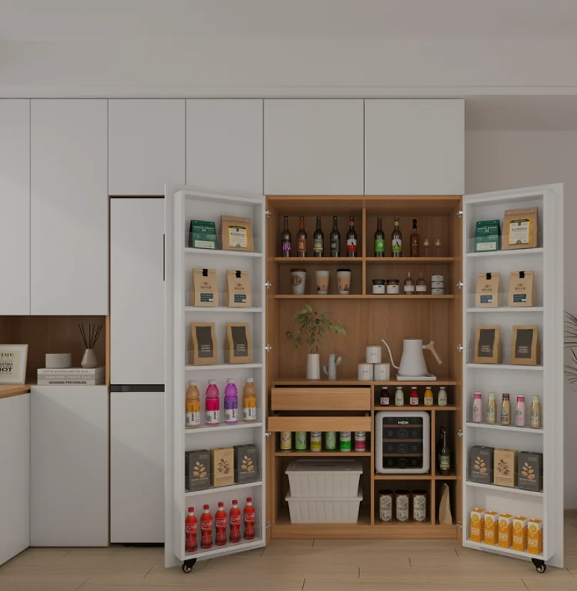 Snack Cabinet, Sideboard, Storage Cabinet Wall-Mounted Integrated Living Room Storage Unit Built-in Refrigerator Cabinet