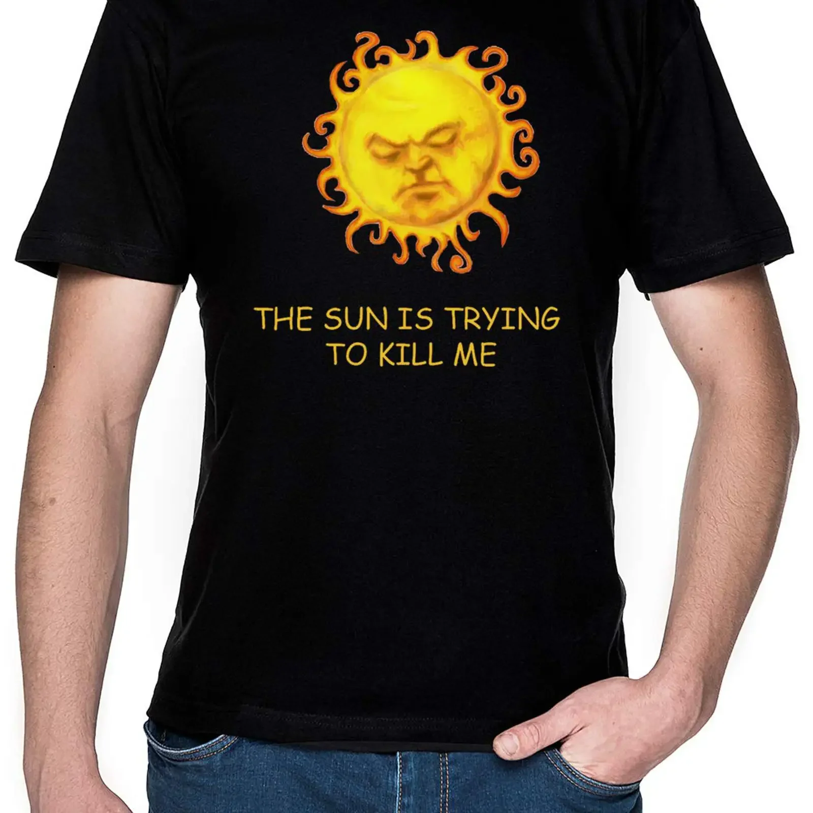 The Sun is Trying to Kill Me Black Men's T Shirt vintage Washed Breathable Top For Everyday Wear Stretched fashion streetwear