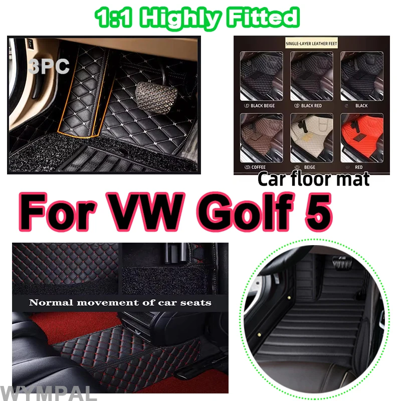 

Luxury Leather Car Floor Mats For VW Golf 5 MK5 A5 2003~2007 Mat Auto Interior Parts Rug Carpet Pad accessories full set cover