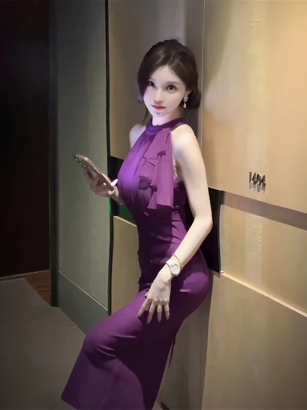 

Elegant Pure Desire Purple Off-Shoulder Maxi Dress Women's Summer New Style High Waist Slimming Bodycon Split Long Dress