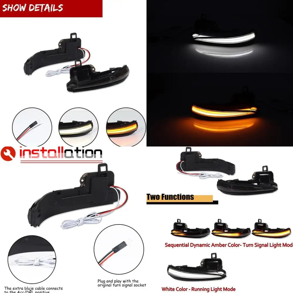 

Дымчатые светодиодные последовательные указатели поворота для Tacoma 2016-2023 годов, 2019-2024 RAV4, 2020-2024 Highlander — белые и янтарные огни