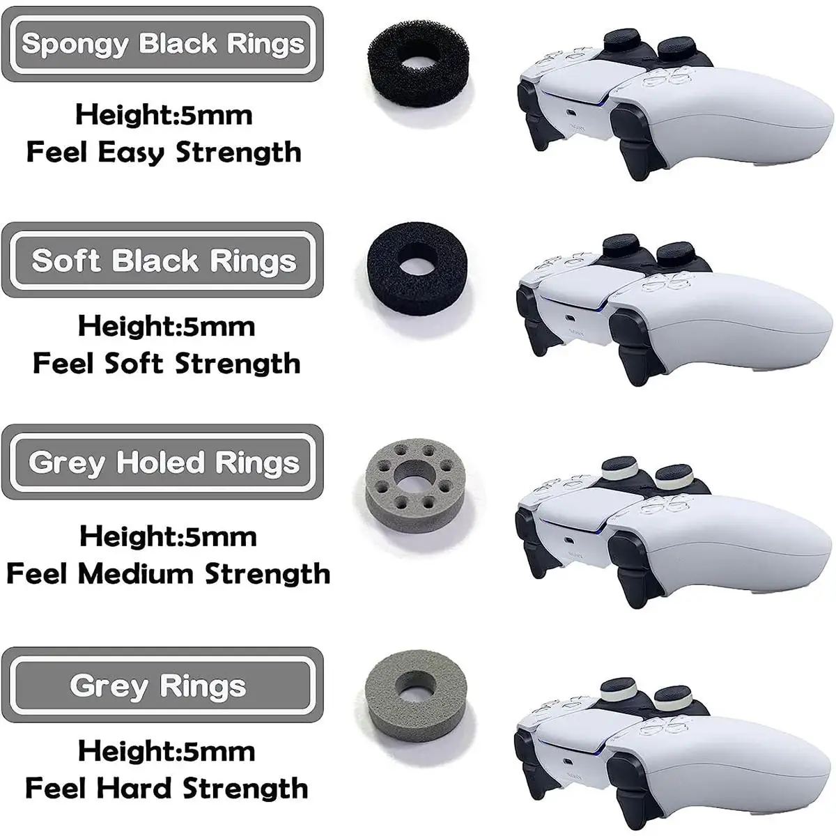 XDcase 16pcs Sponge Aiming Precision Rings for PS4 / PS5 / Xbox / Switch / Google Stadia(Black/Grey)