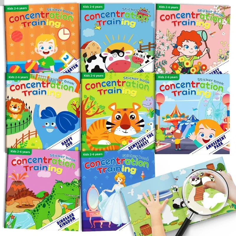 1PCS Reusable Sticker Book Scenarios Books Cartoon Animal Cognition Preschool Educational Montessori Learning Toys for Kids 3-6Y