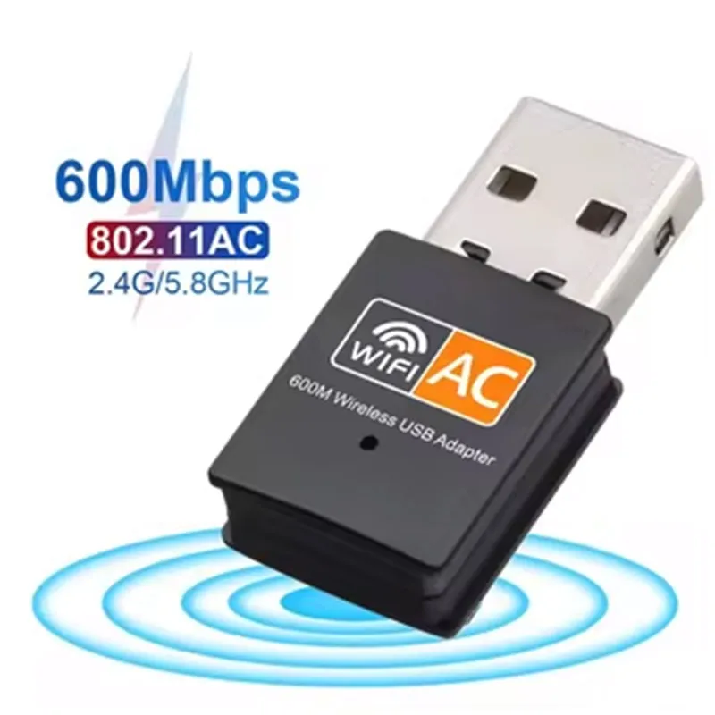 

600Mbps WiFi USB Adapter 2in1 Dongle Dual Band 2.4G&5.8GHz USB Wi-Fi 5 Network Wireless Wlan Receiver for Windows 7/8/10/11