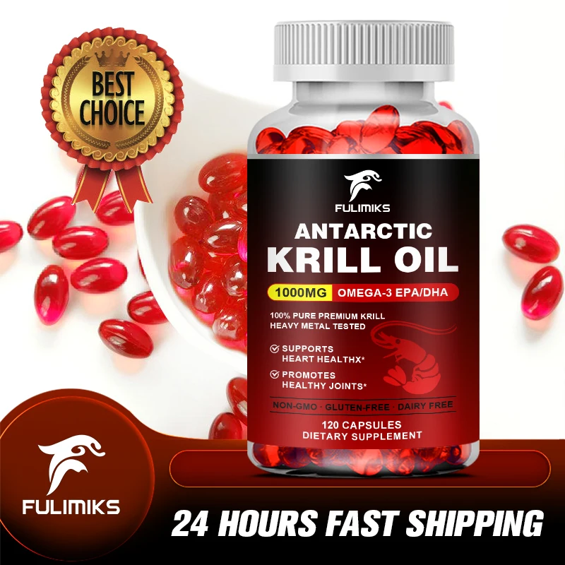 Olejek Antarktyczny Krill -1000 mg Omega 3 Suplement z EPA, DHA, Astaxanthin i Phospholipids, Wspomaga serce, mózg, staw i zdrowie oczu