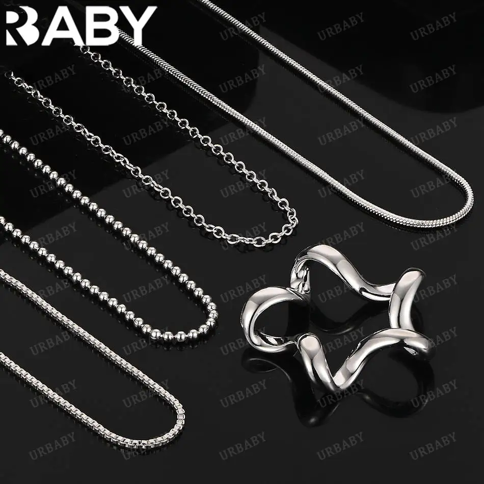 

URBABY 40-75cm 925 Sterling Silver Irregular Lines Pendant Necklace For Women Anniversary Gift Popular Wild Fashion Romantic