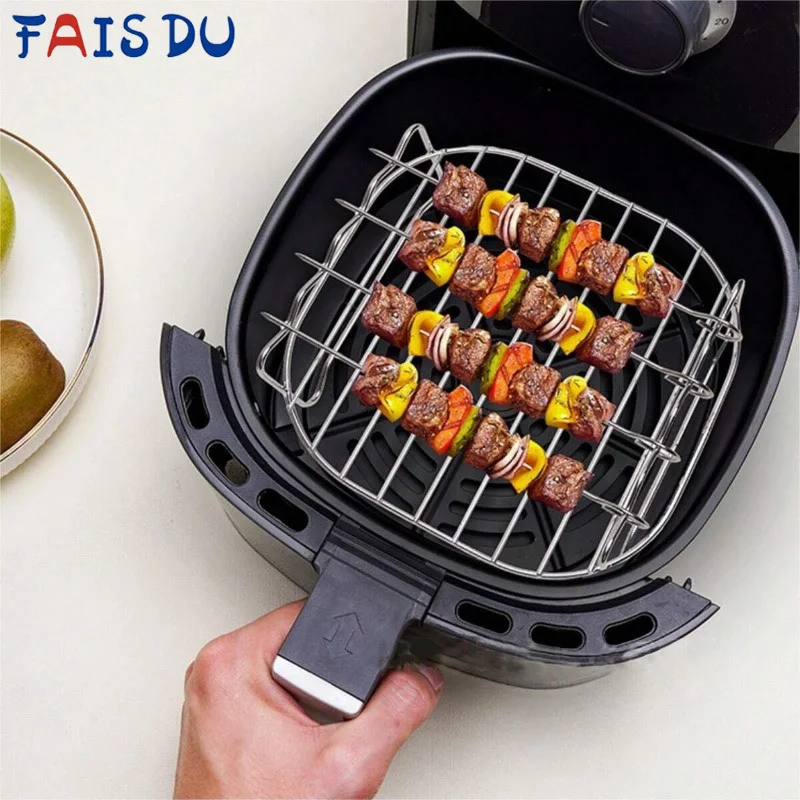 

Air Fryer Rack Set Stainless Steel Double Layer Rack with 4 Skewers Air Fryer Accessories for Ninja Power Airfryer Philips