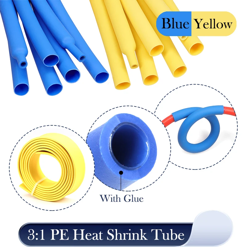 

Blue/Yellow Dia 1.6/2.4/3.2/4~39mm 3:1 With Glue Heat Shrink Tube Double Wall Heat Shrinkable Tubing Polyolefin Insulated Sleeve