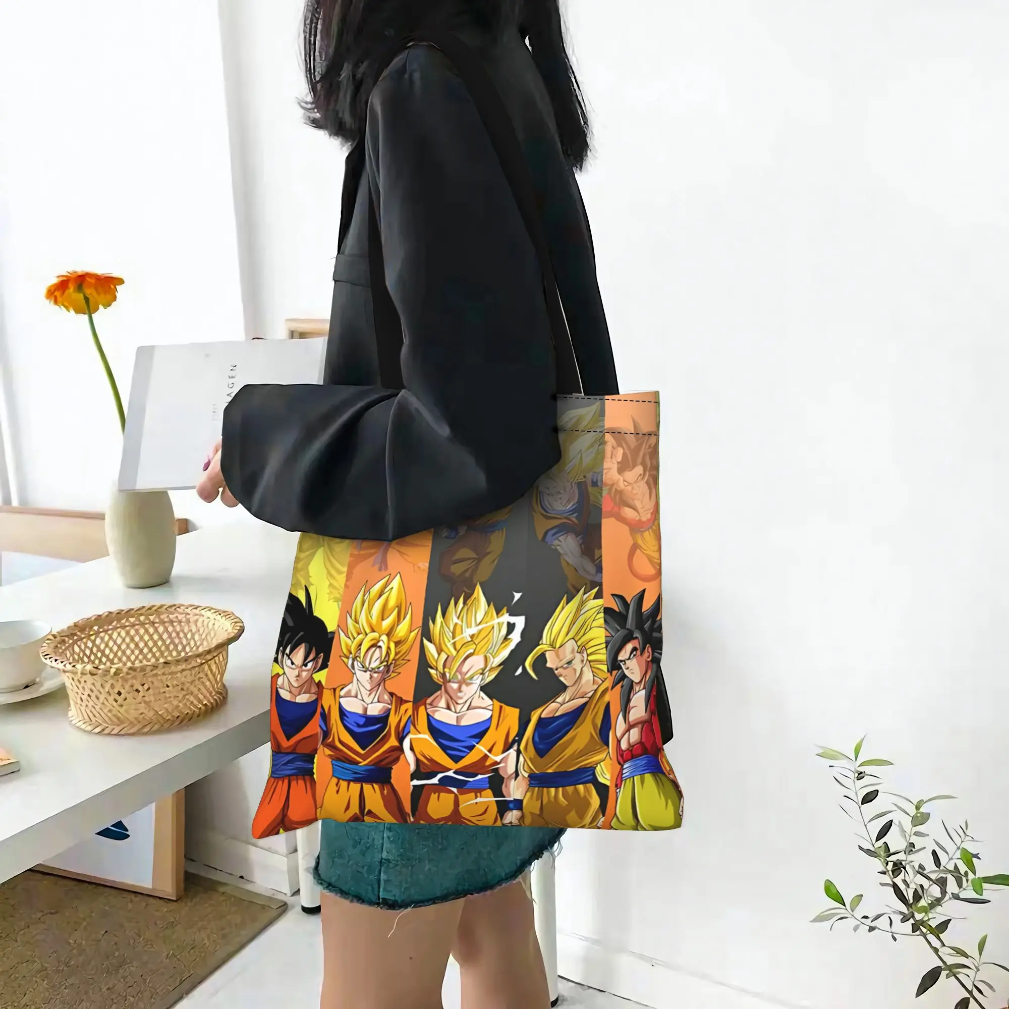 Customized Dragon Ball Z Women's Bag Shopping Bag Reusable Double Sided Canvas Tote Bag Shoulder  Handbag