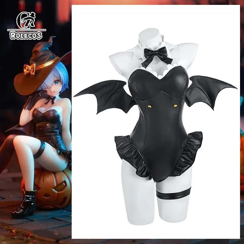 

ROLECOS Re Life in a Different World from Zero Rem Bunny Girl Costume Halloween Adult Black Bunny Suit Sexy Women Uniform