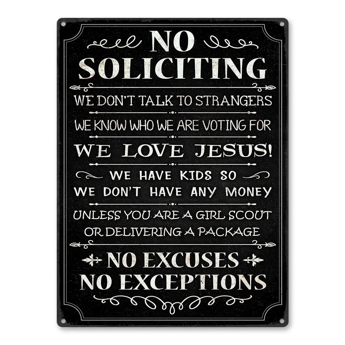 TP GLOBAL No Soliciting Sign, Funny Sign For Front Door, Home and Business, Aluminum Rust Free 9