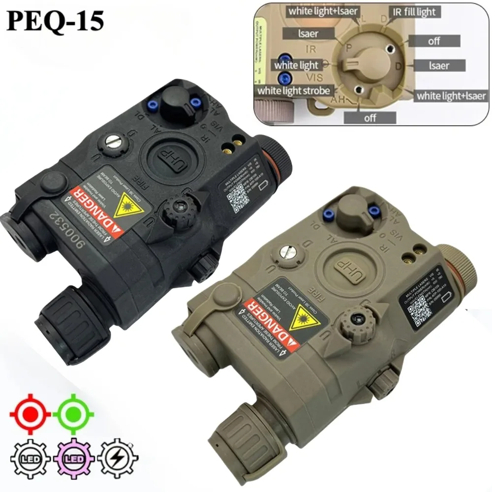 PEQ15 Red Green Dot IR Laser Sight UHP Weapon Gun Light Tactical LED Flashlight White Scout Lamp Outdoor Hunting Fit 20MM Rail