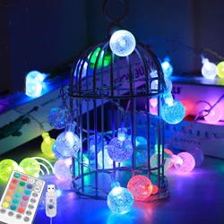 USB Powered RGB LED String 10M 60Leds Crystal Ball Christmas Light Remote Control Waterproof Holiday Wedding Party Decoration