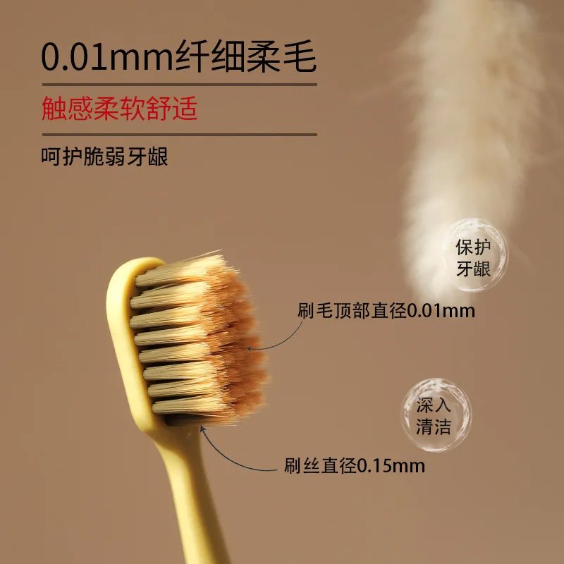 Gum-protecting soft-bristle toothbrush with wide brush head and four soft bristles