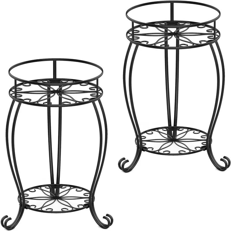 

2 Pack Plant Stands, Heavy Duty Metal Planter Holder Indoor Outdoor,2 Tier Round Potted Supports Rack,Corner Display Shelf Black