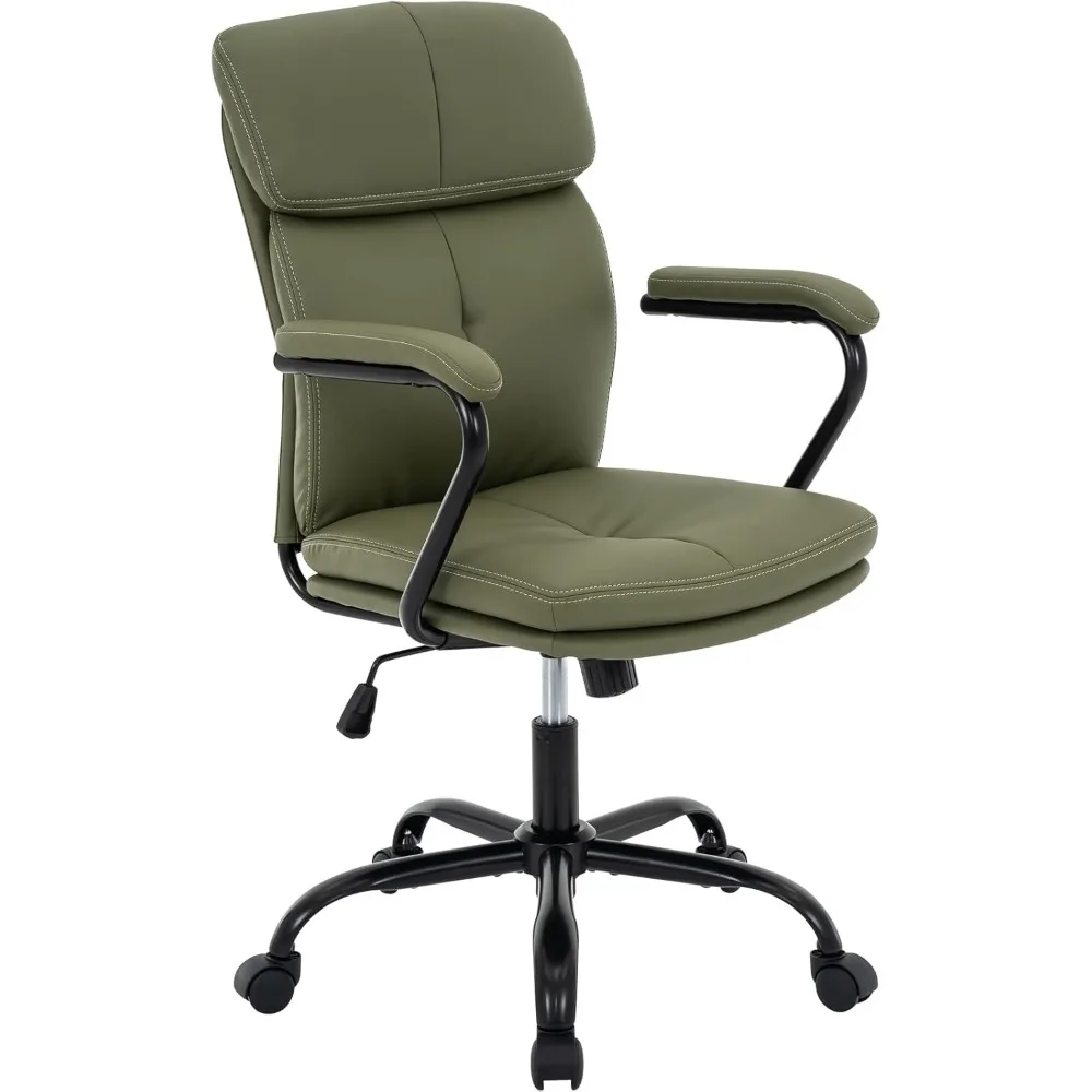 

Home Office Chair, Modern Upholstered Mid-Back PU Leather Task Desk Chair with Arms, Adjustable Rocking Swivel Computer Chair wi