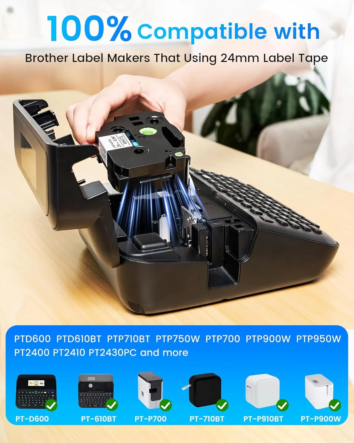 Fimax 1-100 Pack Compatible For Brother TZe251 TZe-251 TZE-251 P-touch Label maker TZe-251 Black on White Label Tape Laminated