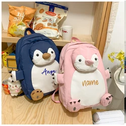 Customized Korean version large capacity simple backpack Personalized embroidery cute penguin college student backpack