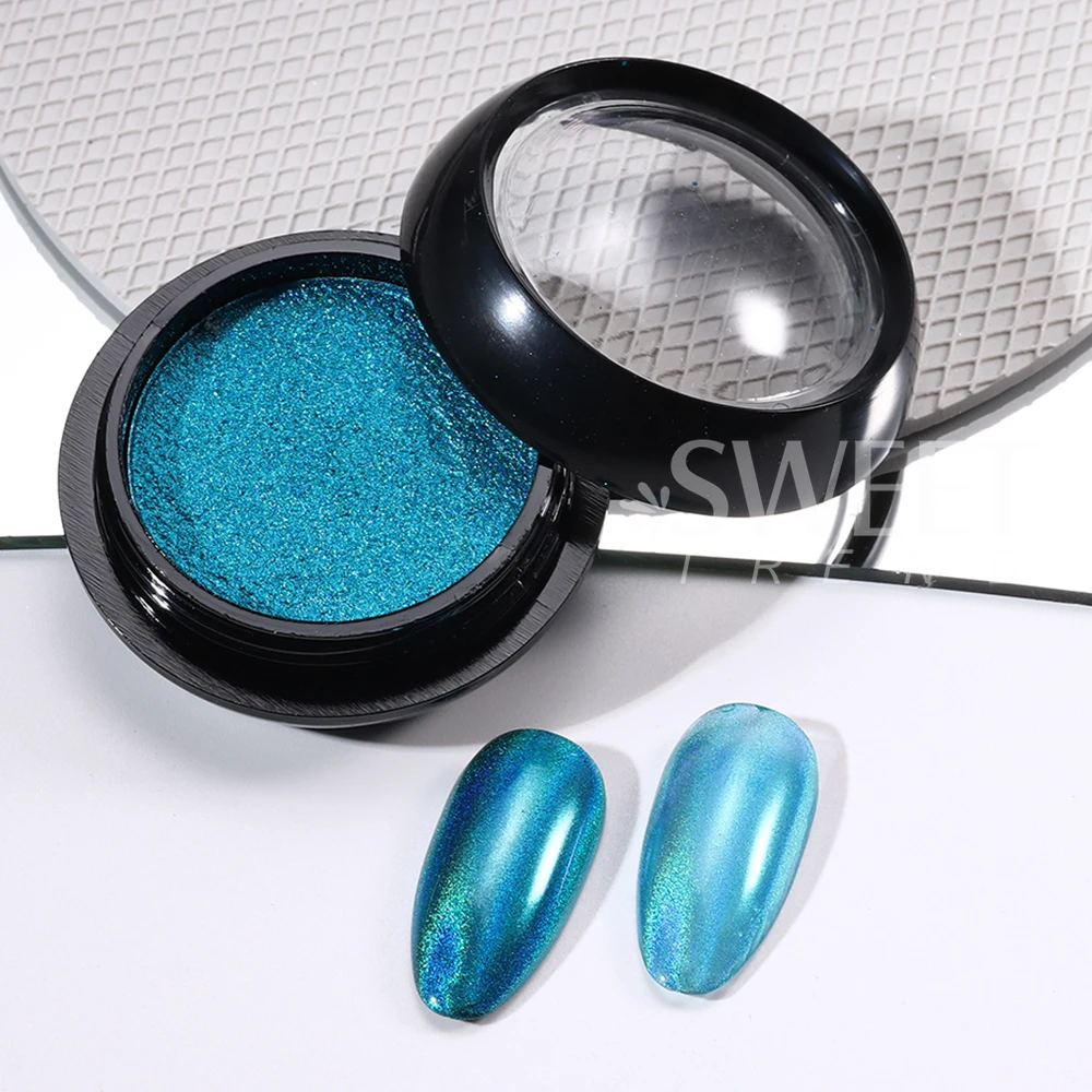 الأخضر الكروم الأظافر بريق مسحوق الغبار المجسم الأزرق فرك على مسحوق مرآة الصباغ عيد القديس باتريك موضوع مانيكير ديكور