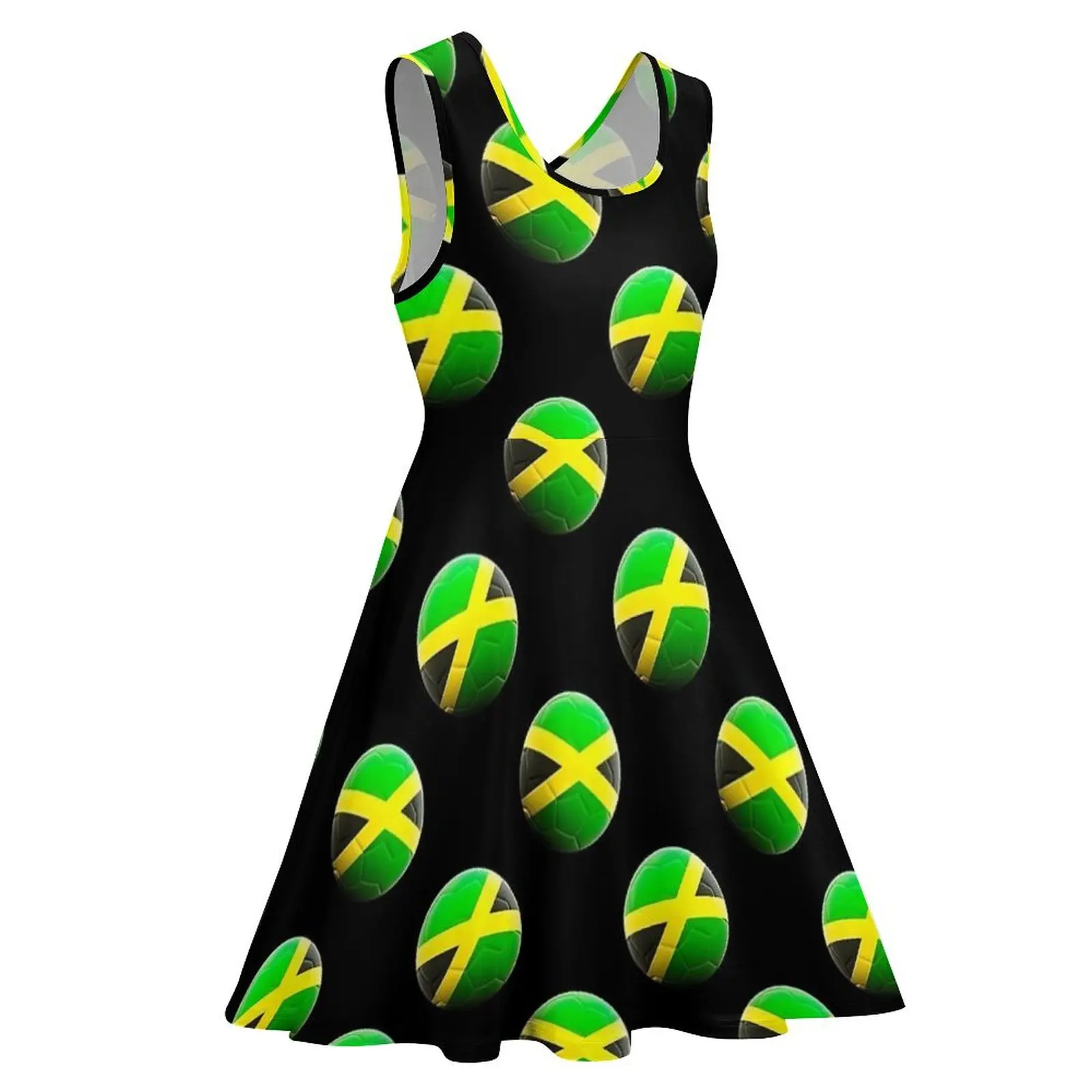 Robe jamaïcaine taille haute pour dames, robe de plage personnalisée, vêtements de rue, robe de skate respirante, sensation de ballon de football jamaïcain