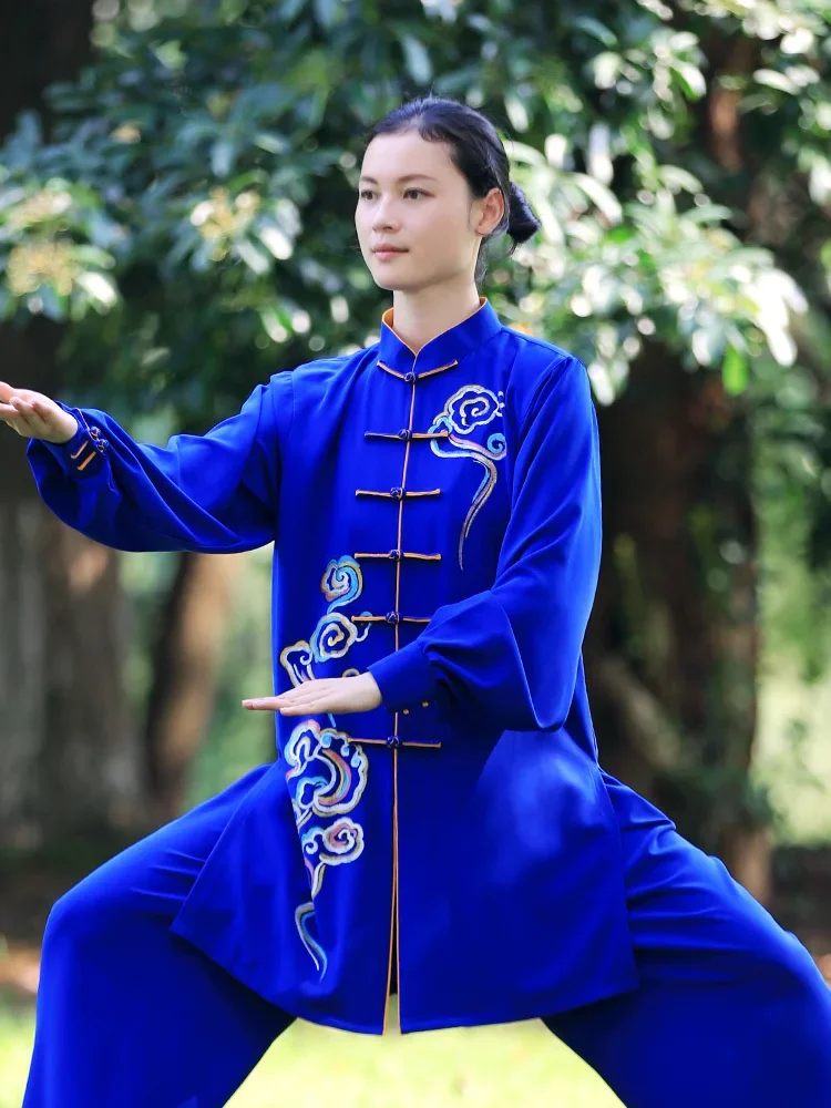 Kun Master Wushu Clothing Martial Art Uniform Tai Chi Clothes Kung Fu Dress Women And Men Unisex Blue Hand Painted 2023 New