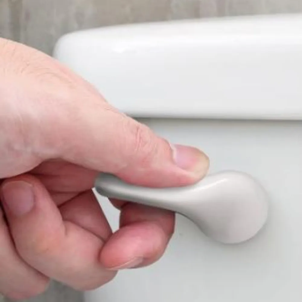 Front Mount Toilet Handle Assembly with Aluminum Flush Arm and White Plastic Button for Standard Tank Compatibility