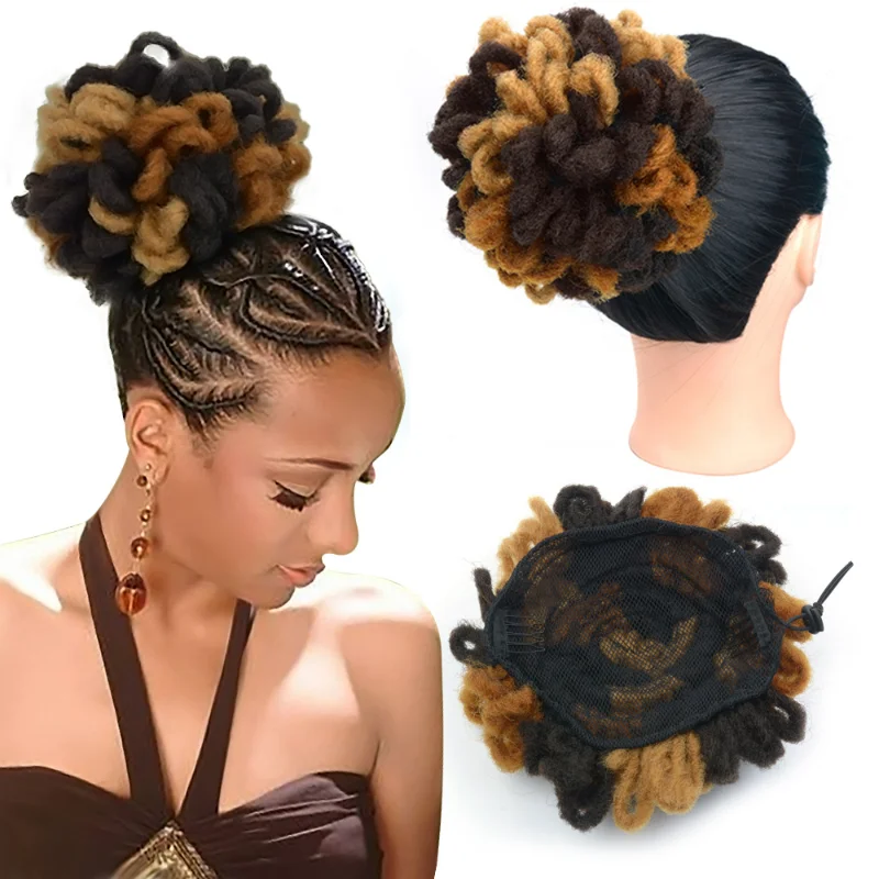 Synthetic Afro Puff Drawstring Hair Puff Ponytail Locks Hair Buns For Black Women Afro Curl Puff Ponytail