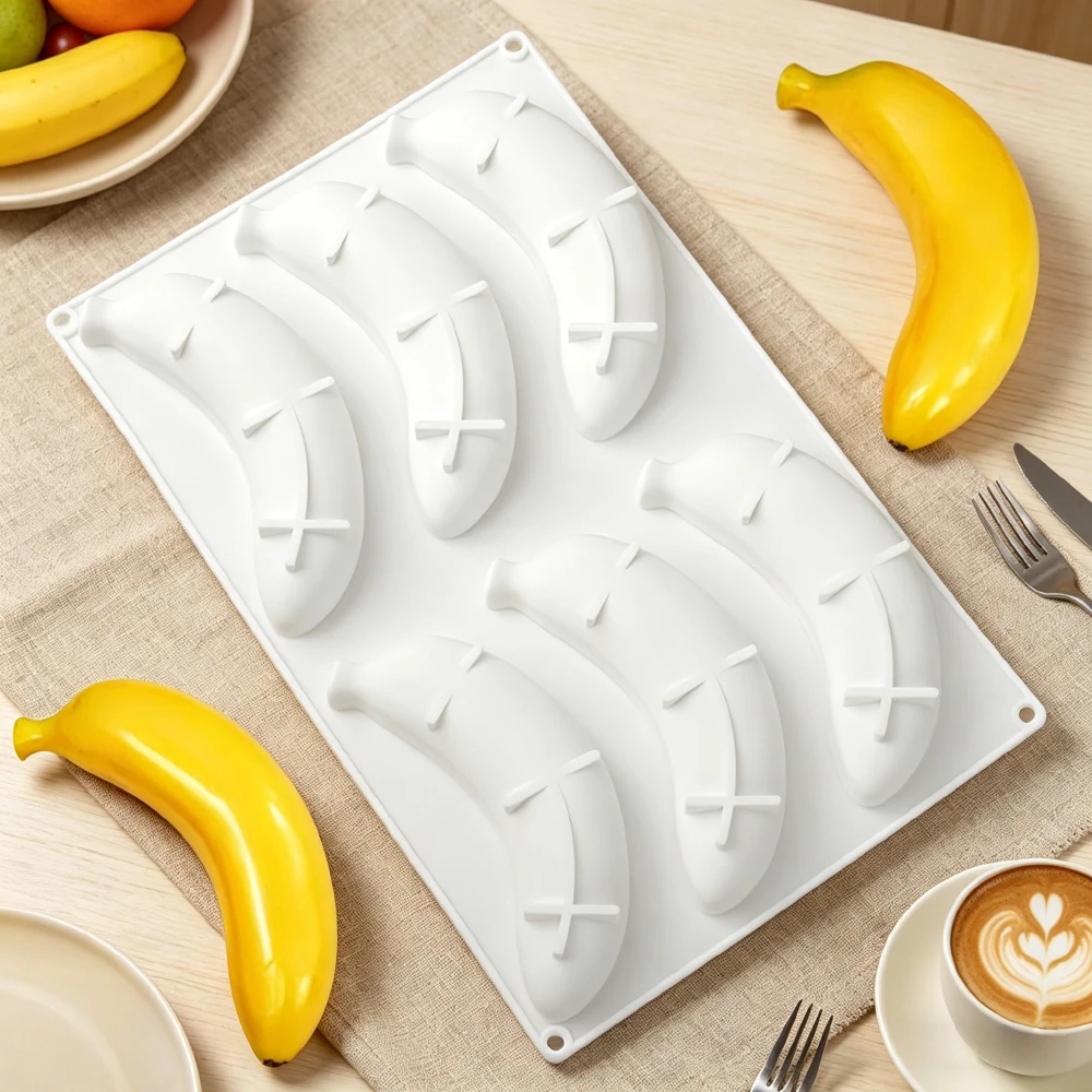 6-Fach Silikonform für Bananen-Mousse-Kuchen, Schokoladen-Pudding, Dessert, Französische Gebäckform, Kreative DIY-Kerzenform – Detail 7