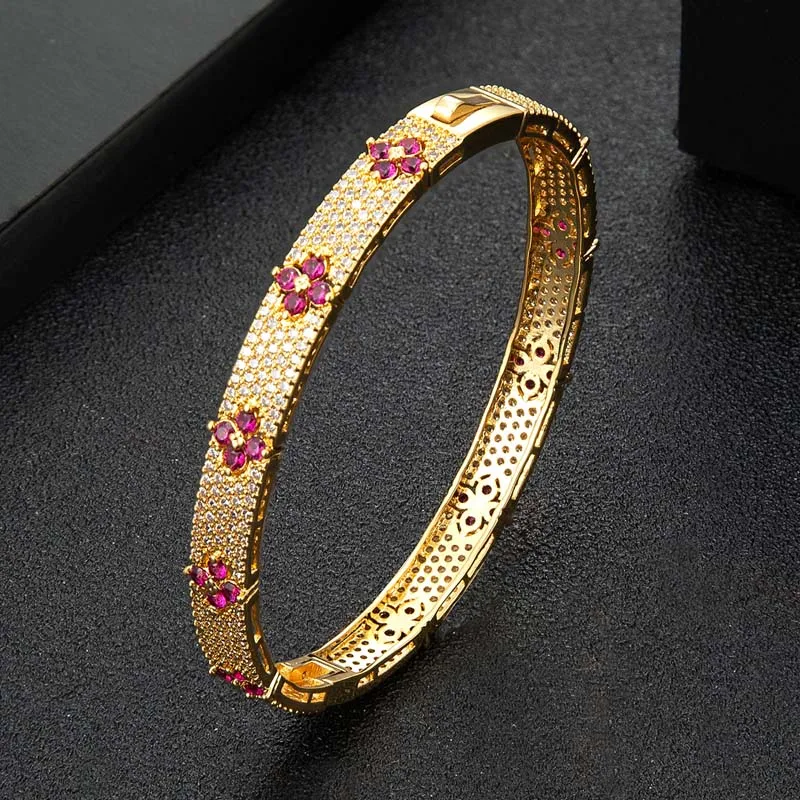 

Zlxgirl Classic Four Leafs shape Gold bangle&bracelet of Women Wedding innversary Engagement DUBAI Bridal Jewelry Gifts