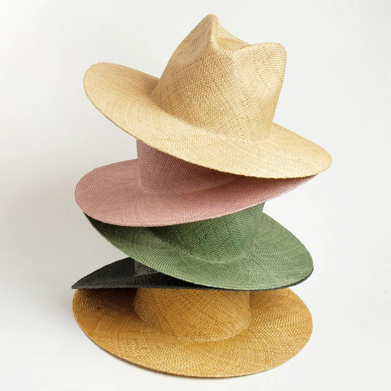 Wide Brim Straw Fedora Hat Fine Braid Precious Grass Summer  for Women Fashion Jazz Beach Panama  Kentucky Derby