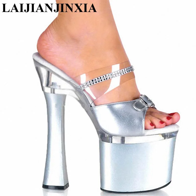 LAIJIANJINXIA New PU Sexy Exotic Pole Dancing Shoes Summer Women Slippers 18CM High Heels Size 34-46 F027