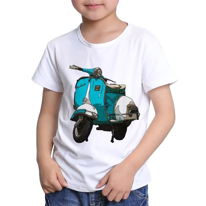 T-shirt estampada de carro infantil, top elegante para meninos, roupas casuais infantis, verão