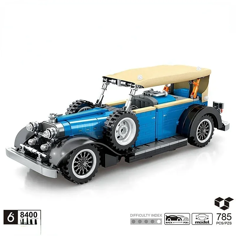 Form King Car 1931 Mercedes blok montaż samochodów Model Pull Back Building Blocks MOC Vintage samochód klasyczny zabawki dla dorosłych prezent dla