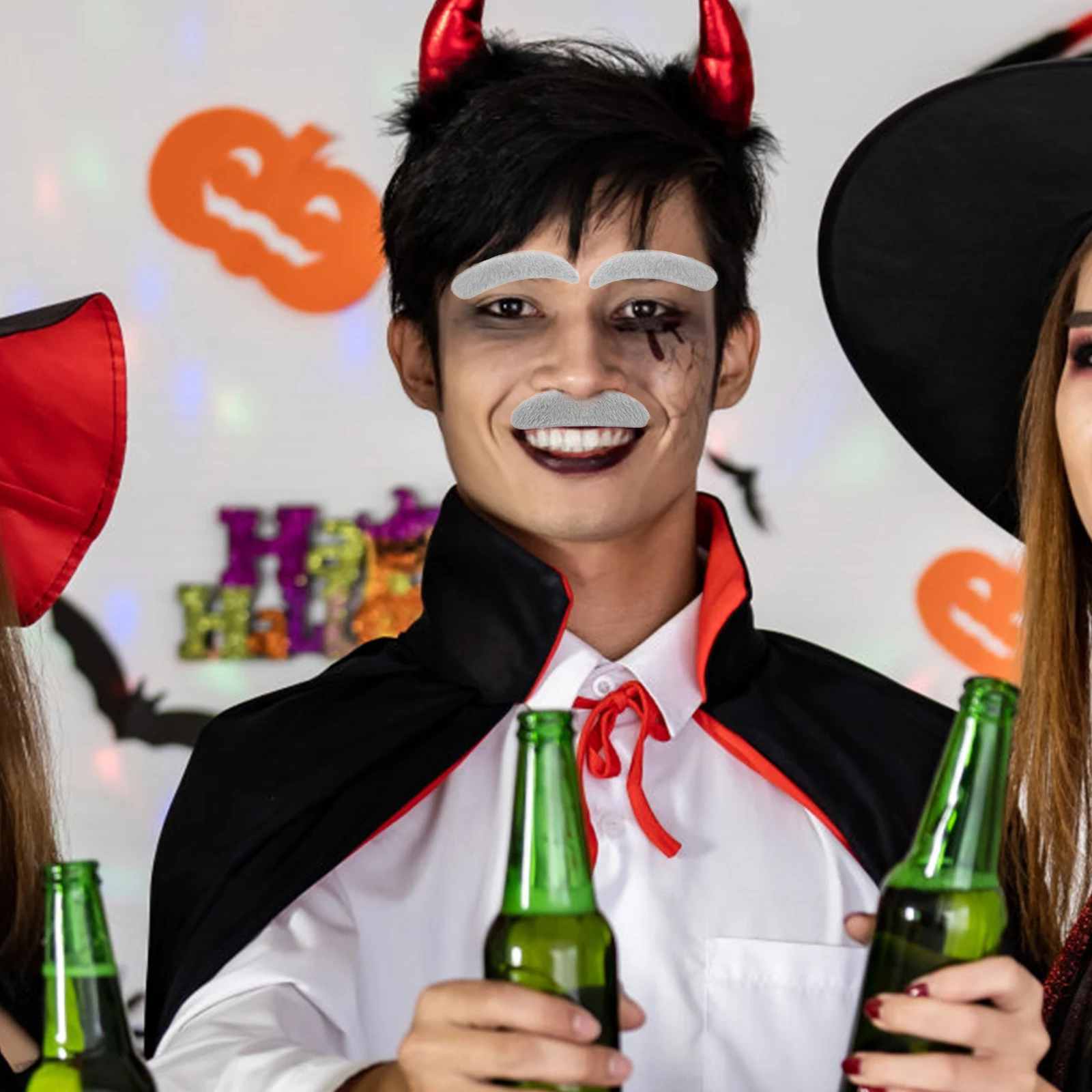 1 Zestaw Realistycznej Sztucznej Brody i Wąsów, Akcesorium Kostiumowe z Włókna Odpornego na Wysokie Temperatury, Włosie na Twarz dla Halloween, Cosplay, Imprezy, Strój Staruszka